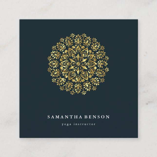 Elegant Water Colour Lotus Flower Logo Yoga Square Business Card (Front)