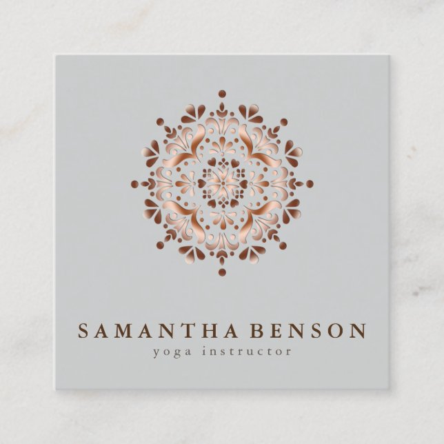 Elegant Water Colour Lotus Flower Logo Yoga Square Business Card (Front)