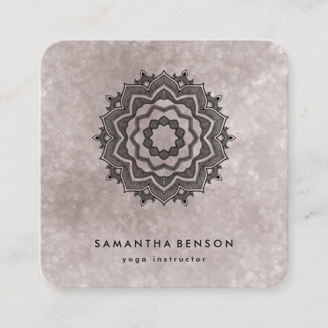 Elegant Water Colour Lotus Flower Logo Yoga  Square Business Card (Front)
