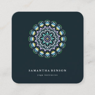 Elegant Water Colour Lotus Flower Logo Yoga Square Business Card