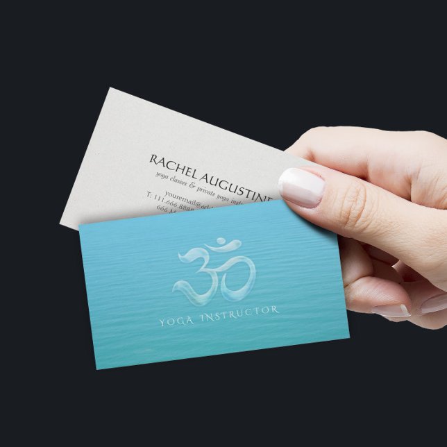 Elegant Water Drops Font OM Symbol YOGA Instructor Business Card (Creator Uploaded)