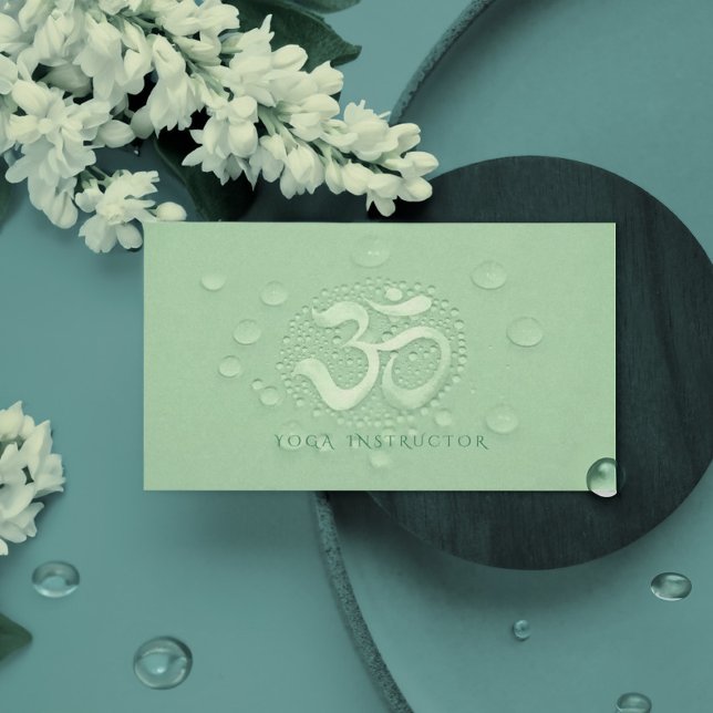 Elegant Water Drops with OM Symbol YOGA Instructor Business Card (Creator Uploaded)