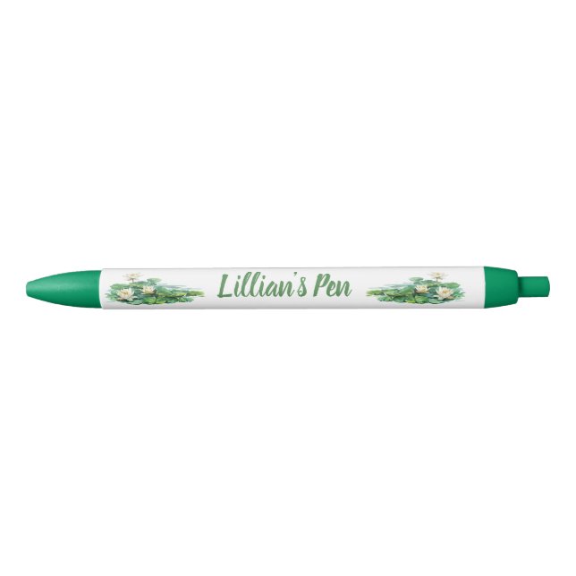 Elegant Water Lily Name Black Ink Pen (Front)