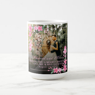 Elegant Watercolor 1 Photo Christmas Flat Blush Coffee Mug