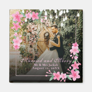 Elegant Watercolor 1 Photo Christmas Flat Blush Magnet