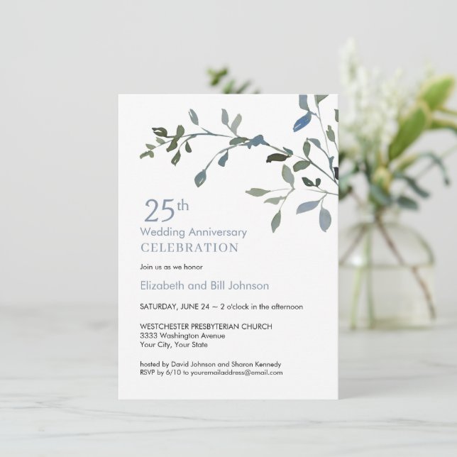 Elegant Watercolor 25th Wedding Anniversary Invitation (Standing Front)