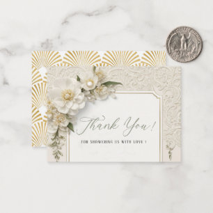 Elegant Watercolor 3D White Gold Flowers Baby show Card