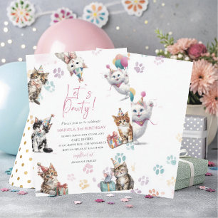 Elegant Watercolor 3rd Birthday Kitten cat birthd Invitation