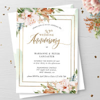 Elegant Watercolor 50th Wedding Anniversary Floral
