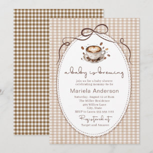 Elegant Watercolor a baby is brewing coffee brawn  Invitation