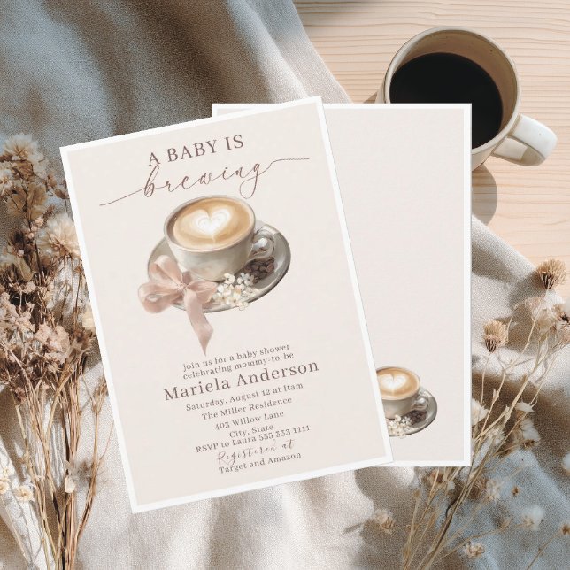 Elegant Watercolor a baby is brewing coffee brawn Invitation (Creator Uploaded)