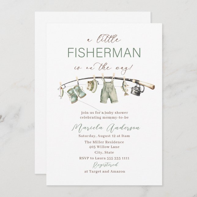Elegant Watercolor A  little fisherman  Baby Showe Invitation (Front/Back)