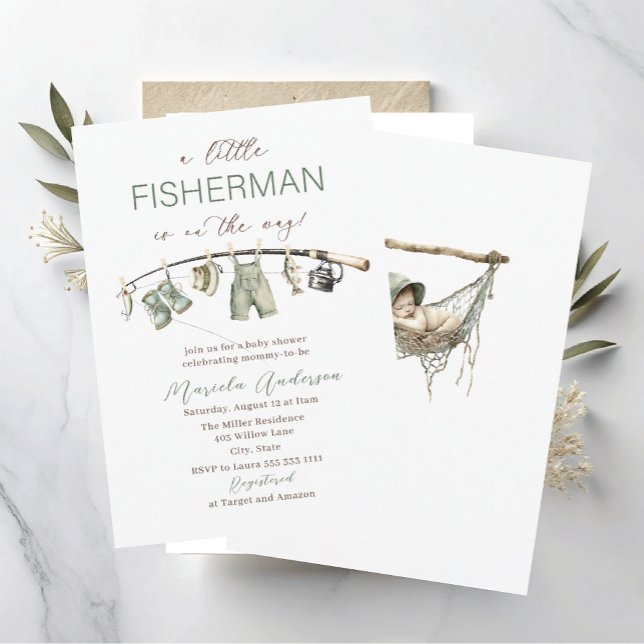 Elegant Watercolor A  little fisherman  Baby Showe Invitation (Creator Uploaded)