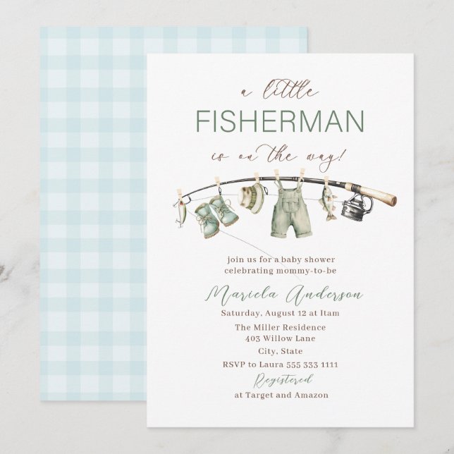 Elegant Watercolor A  little fisherman  Baby Showe Invitation (Front/Back)