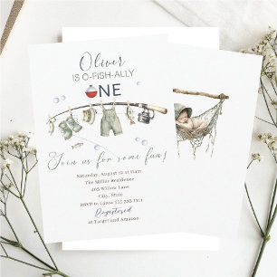 Elegant Watercolor A  little fisherman one birthda Invitation