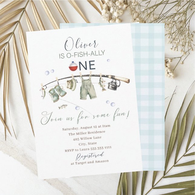 Elegant Watercolor A  little fisherman one birthda Invitation (Creator Uploaded)