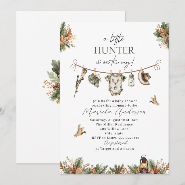 Elegant Watercolor A  little Hunter  Baby Shower Invitation (Front/Back)