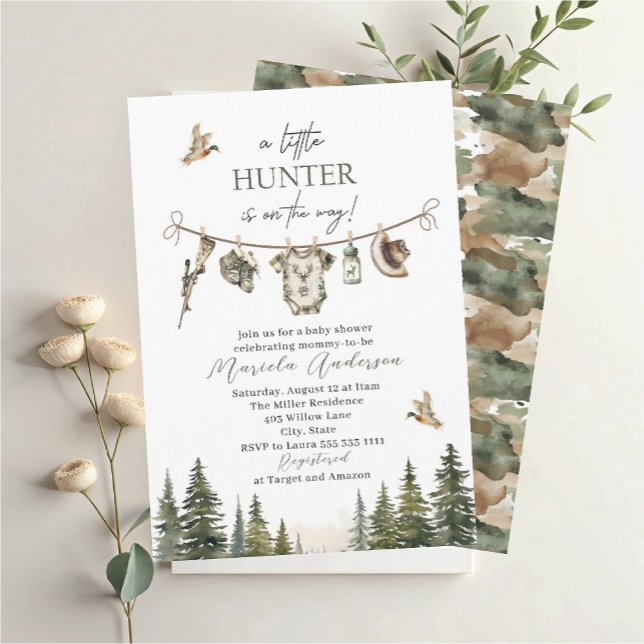 Elegant Watercolor A  little Hunter  Baby Shower Invitation (Creator Uploaded)