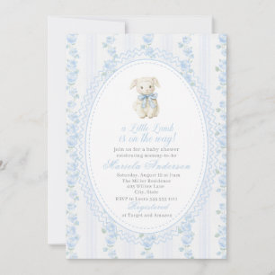 Elegant Watercolor a little lamb blue bow Baby Sho Invitation