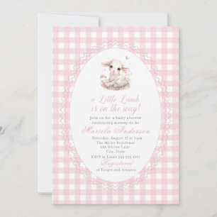 Elegant Watercolor a little lamb pink bow Baby Sho Invitation