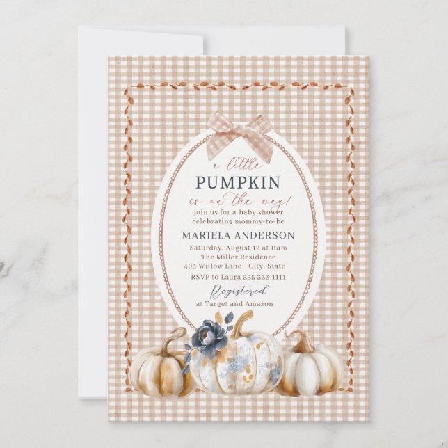 Elegant Watercolor A  little pumpkin boho  Baby Sh Invitation (Front)