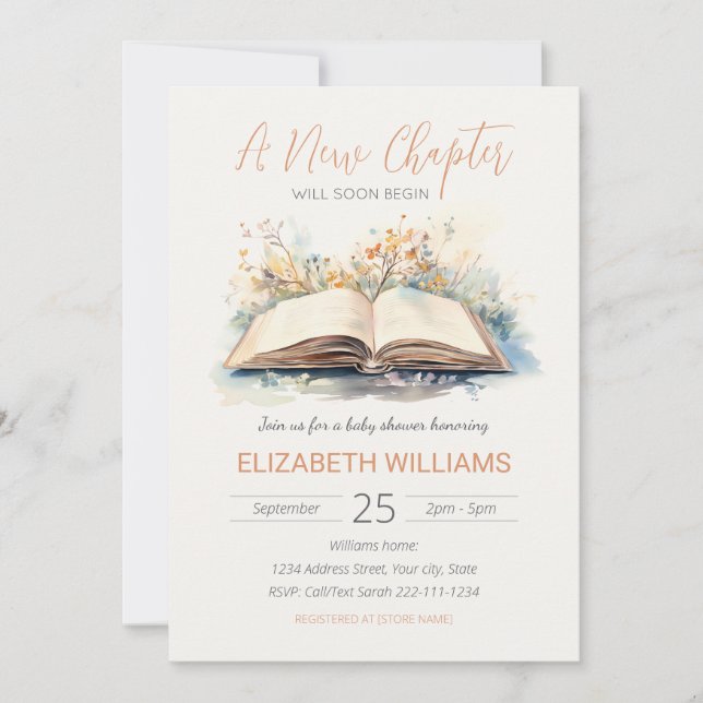 Elegant Watercolor A New Chapter Baby Shower Invitation (Front)