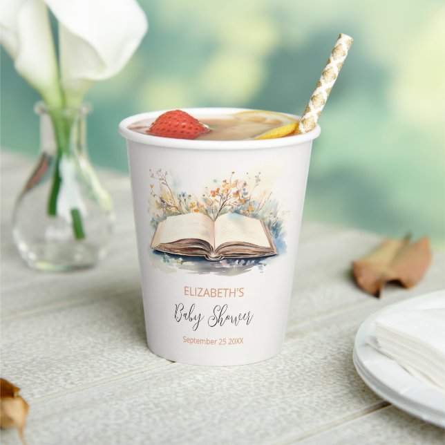 Elegant Watercolor A New Chapter Baby Shower Paper Cups (Insitu)