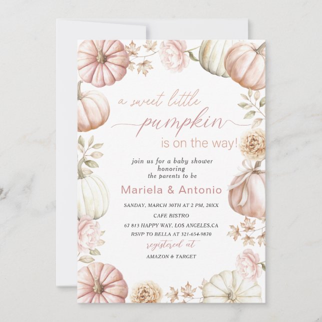 Elegant  Watercolor a sweet little pumpkin Baby Sh Invitation (Front)