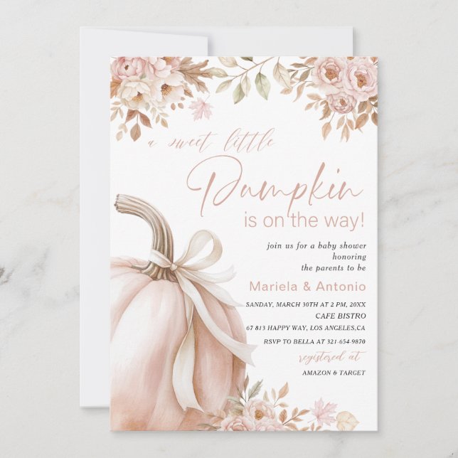 Elegant  Watercolor a sweet little pumpkin Baby Sh Invitation (Front)