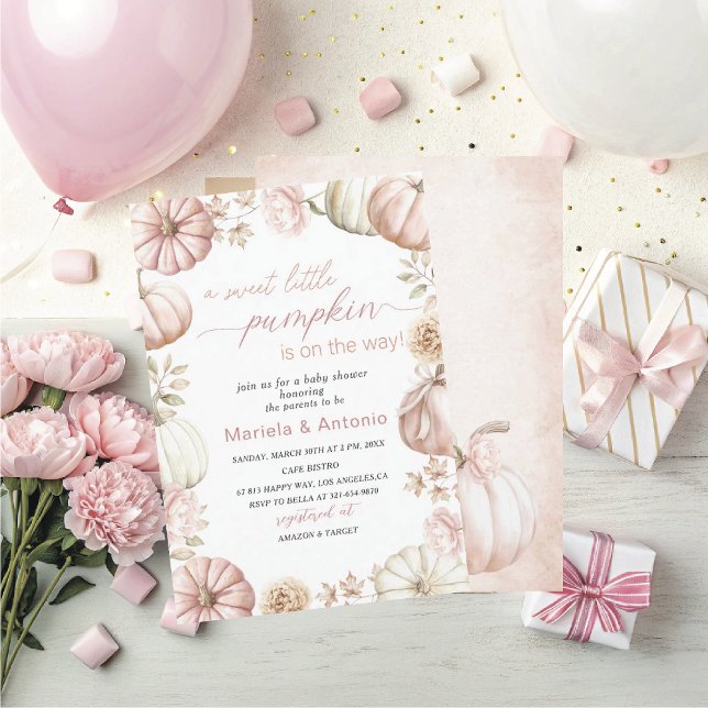 Elegant  Watercolor a sweet little pumpkin Baby Sh Invitation (Creator Uploaded)