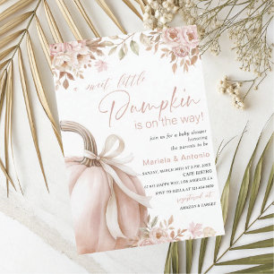 Elegant  Watercolor a sweet little pumpkin Baby Sh Invitation