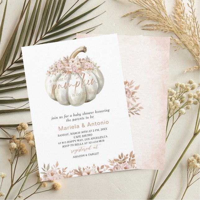 Elegant  Watercolor a sweet little pumpkin Baby Sh Invitation (Creator Uploaded)