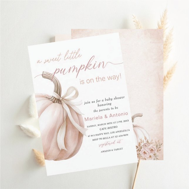 Elegant  Watercolor a sweet little pumpkin Baby Sh Invitation (Creator Uploaded)
