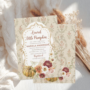 Elegant Watercolor A sweet little pumpkin boho Ba Invitation