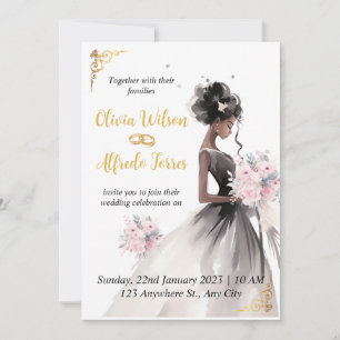 Elegant Watercolor African American Bride Wedding  Invitation