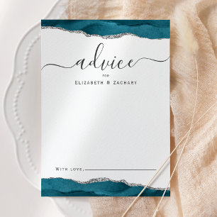 Elegant Watercolor Agate Teal Silver Wedding Advice Card