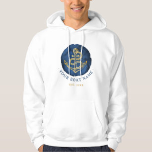  Elegant Watercolor Anchor Nautical Name Navy Blue Hoodie