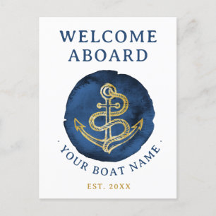 Elegant Watercolor Anchor Nautical Name Navy Blue Postcard