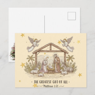 Elegant Watercolor Angels Holy Family Christmas Postcard