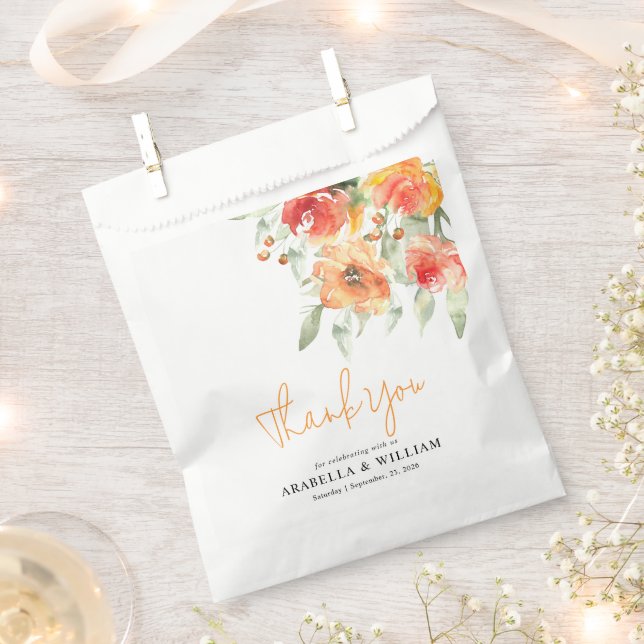 Elegant Watercolor Apricot Floral Favour Bags (Clipped)