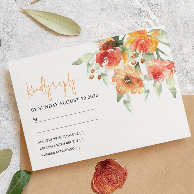 Elegant Watercolor Apricot Floral Wedding RSVP Card (Creator Uploaded)