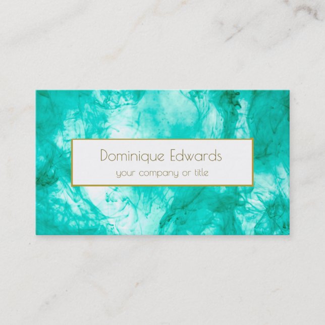 Elegant  Watercolor Aqua Blue Gold Professional Business Card (Front)