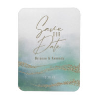 Elegant Watercolor Aqua Ocean & Gold Save the Date