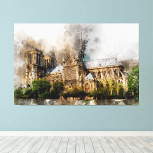 Elegant Watercolor Art of Notre Dame Cathedral Canvas Print