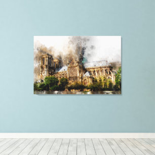 Elegant Watercolor Art of Notre Dame Cathedral Canvas Print