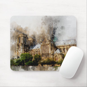 Elegant Watercolor Art of Notre Dame Cathedral Mouse Mat