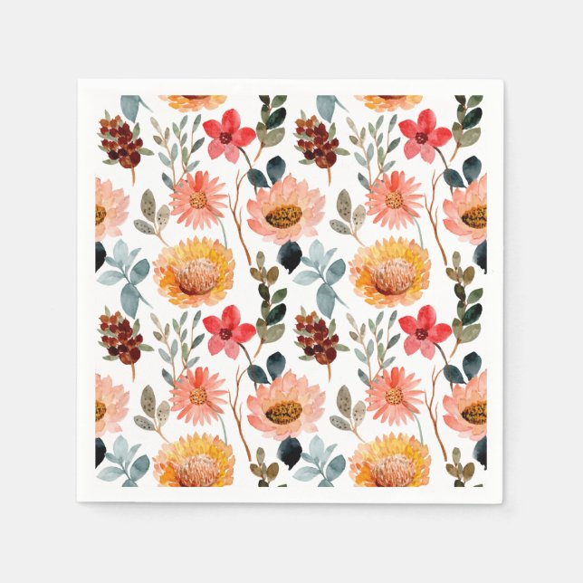 Elegant Watercolor Autumn Blooms Pattern Fall  Napkin (Front)