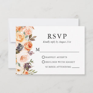 Elegant Watercolor Autumn Floral Wedding RSVP Card