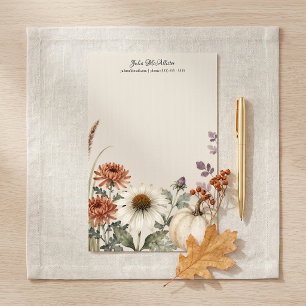 Elegant Watercolor Autumn Floral White Pumpkin Stationery