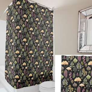 Elegant watercolor autumn leaves black shower curtain